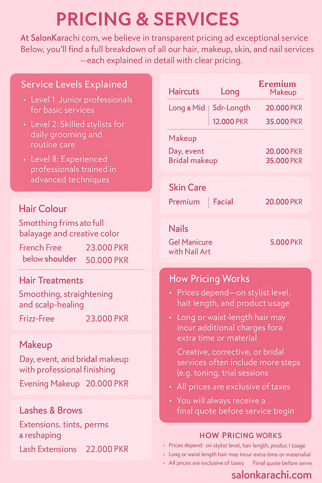 karachi salon pricing
