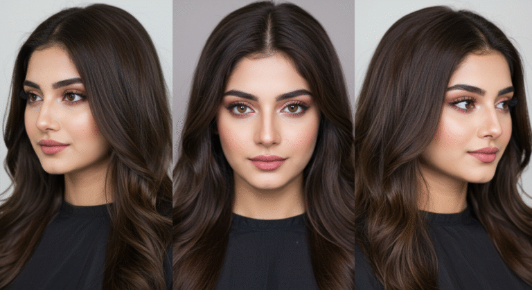 Pakistan Girls, Faces are covered: Highlights (Full Head / Half Head / Crown & Part) –, realistic looking image, captured by a mobile camera, Close up, focus on only work to demonstrate. Before After types. Only Girls.