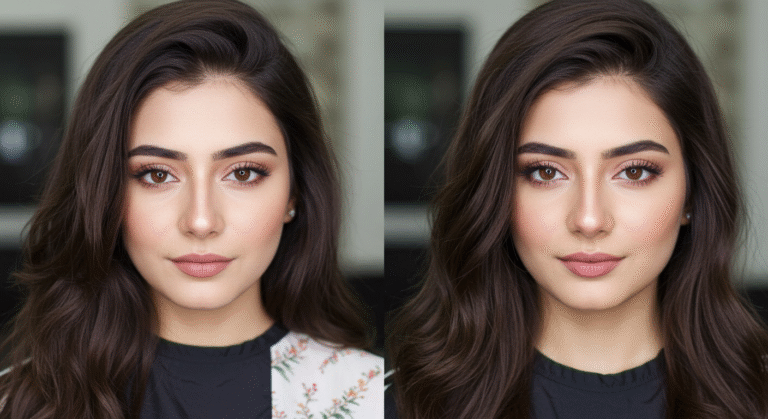 Pakistan Girls, Faces are covered: Highlights (Full Head / Half Head / Crown & Part) –, realistic looking image, captured by a mobile camera, Close up, focus on only work to demonstrate. Before After types. Only Girls.
